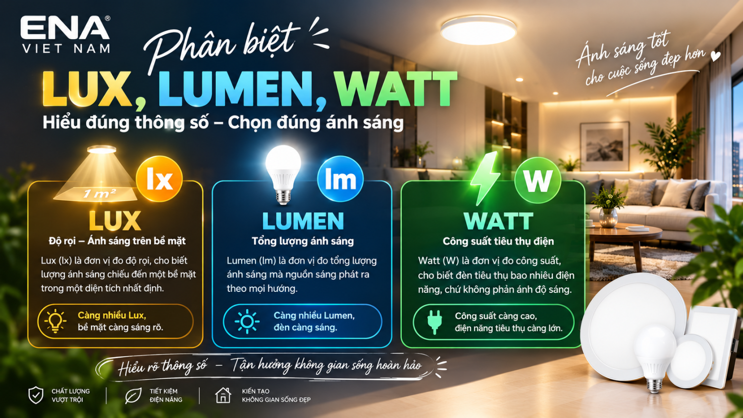 Phân biệt lux, lumen, watt