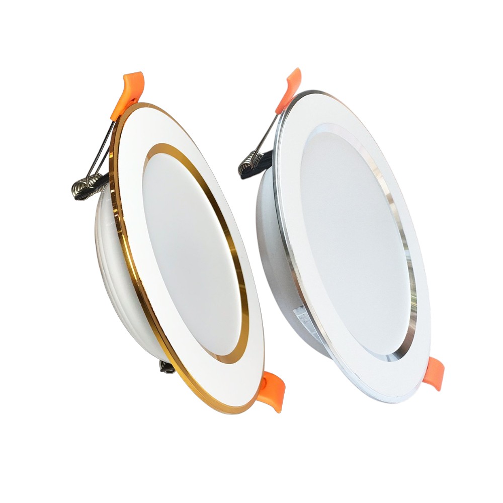 Đèn LED âm trần Downlight 7W phi90 3 chế độ mẫu DTF viền Vàng
