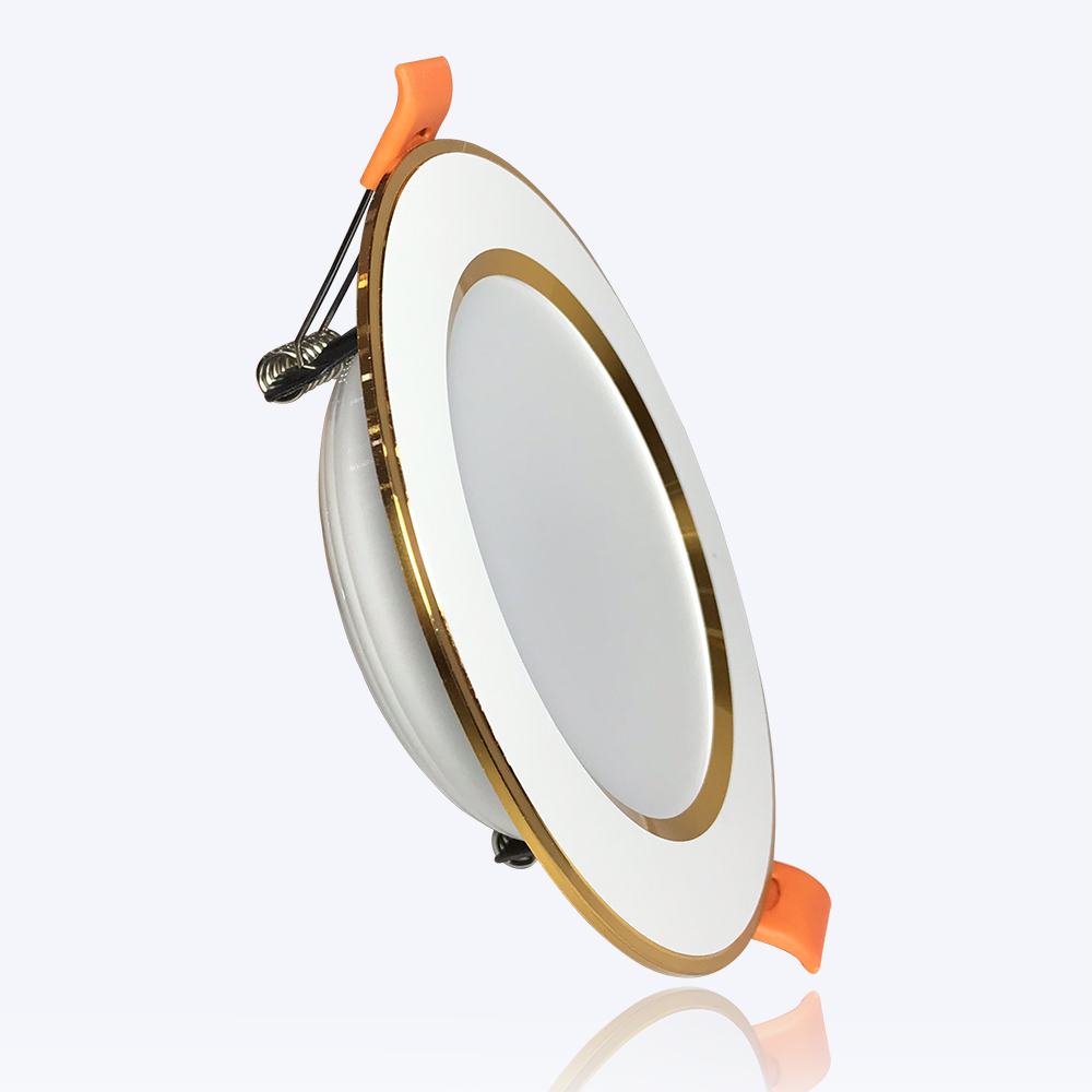 Đèn LED âm trần Downlight 7W phi90 3 chế độ mẫu DTF viền Vàng
