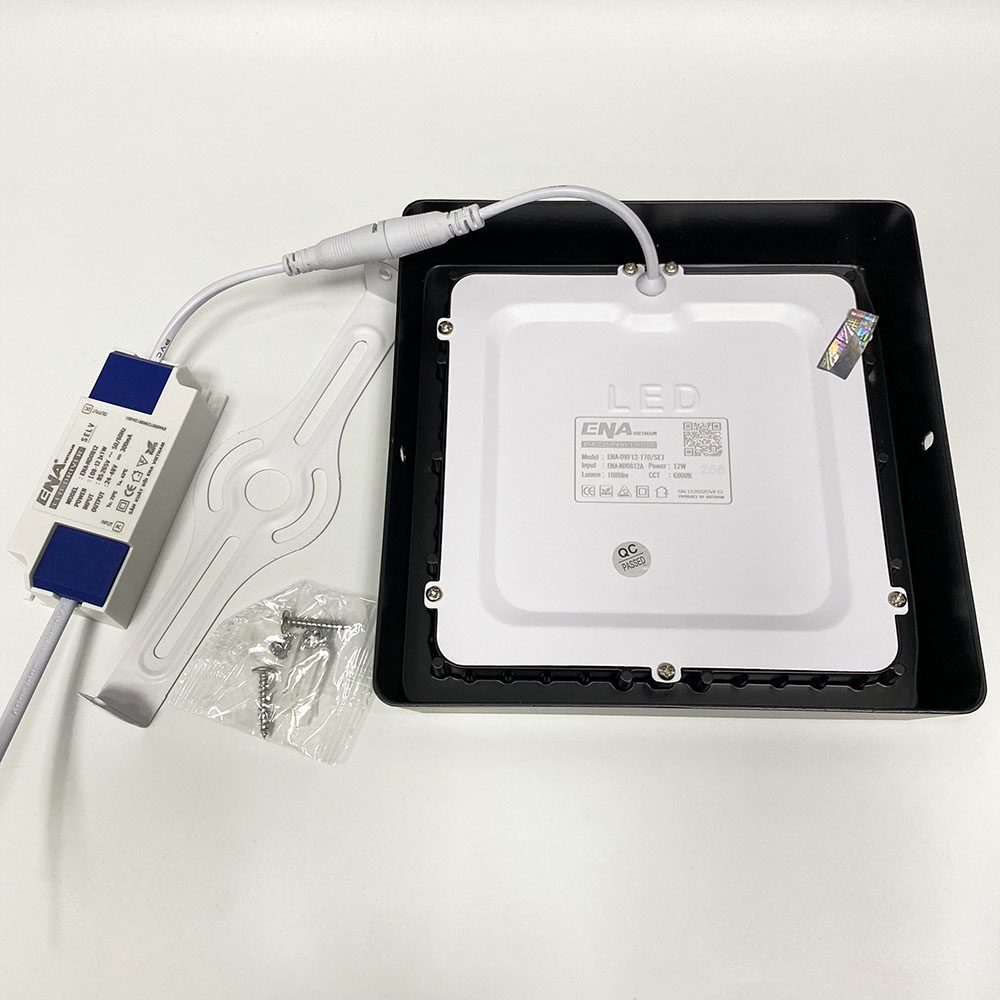 Đèn ốp trần vuông Dimmer 12W Trắng, Vàng, Trung tính vỏ đen mẫu OVF