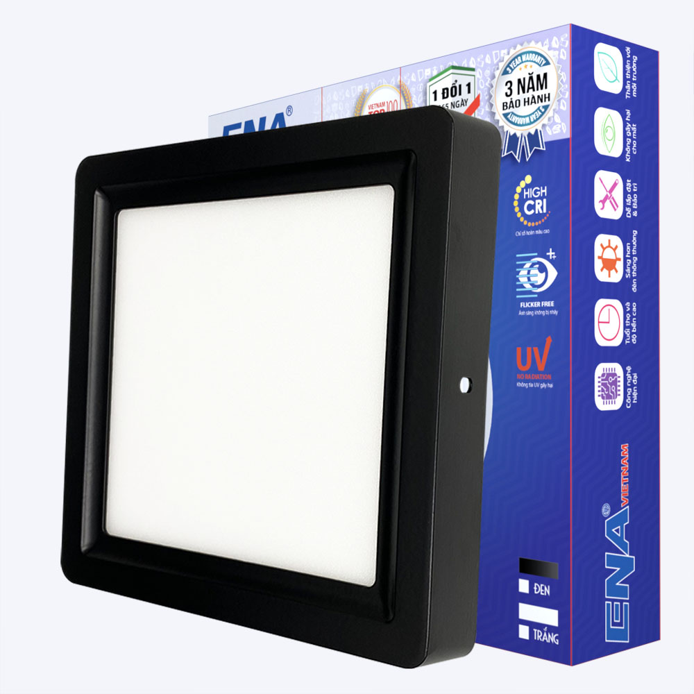 Đèn ốp trần vuông Dimmer 18W Trắng, Vàng, Trung tính vỏ đen mẫu OVF
