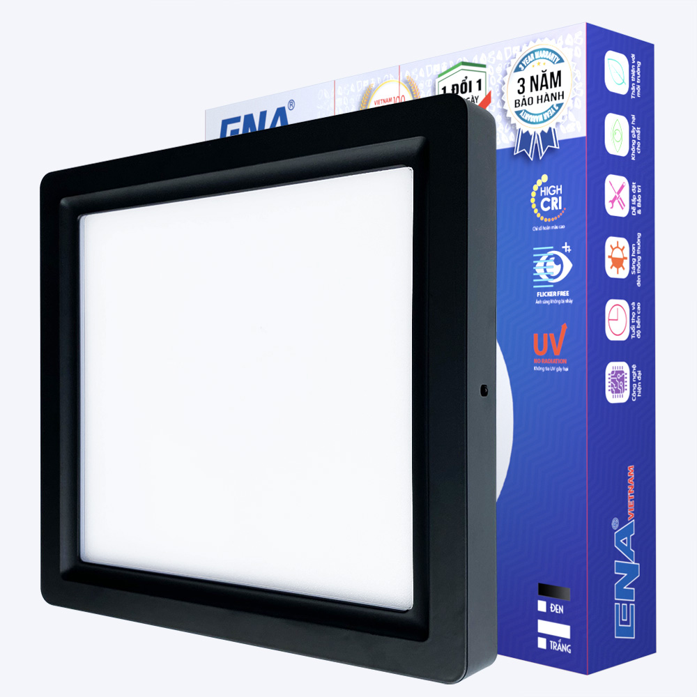 Đèn ốp trần vuông Dimmer 24W Trắng, Vàng, Trung tính vỏ đen mẫu OVF